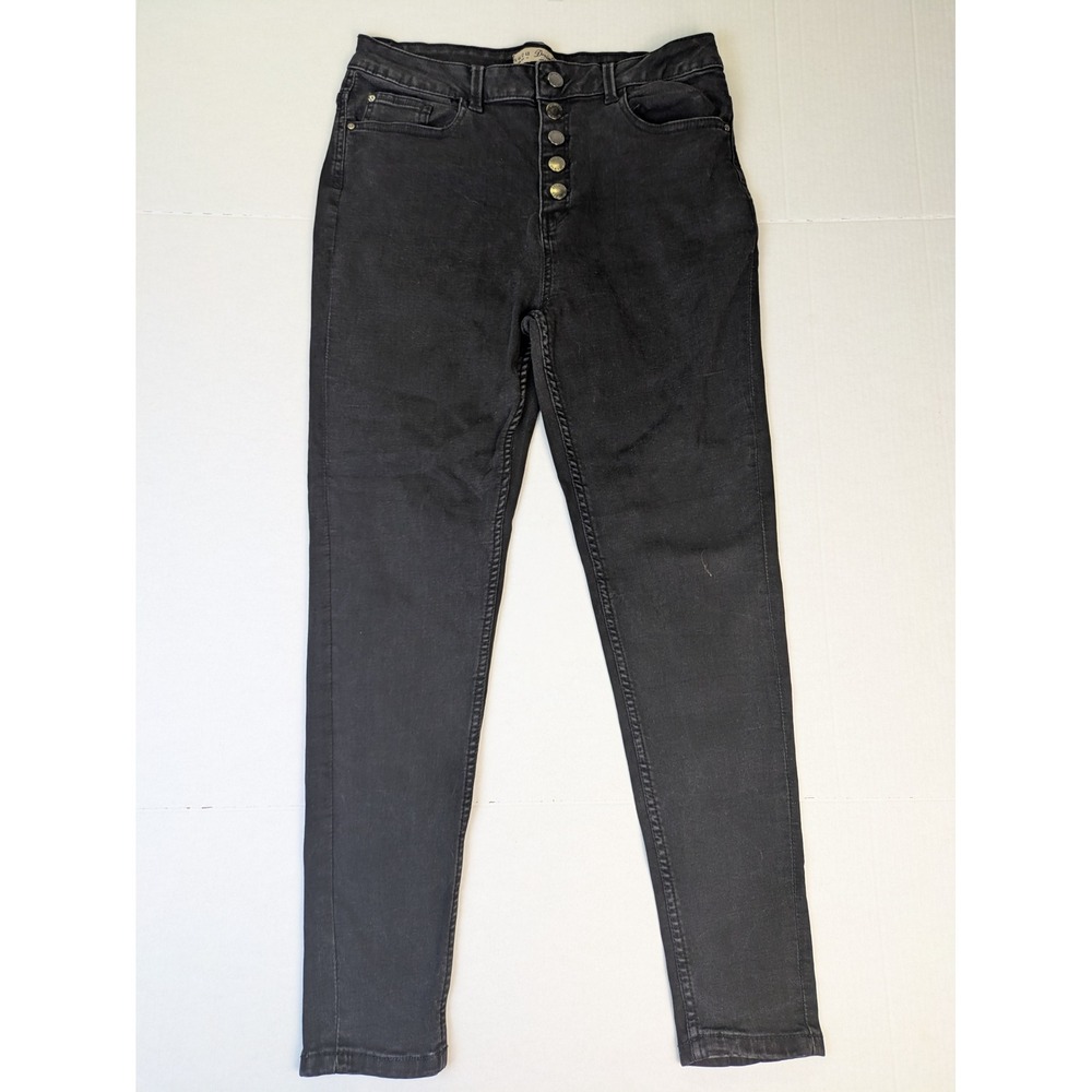 Denim Co Skinny Jeans Womens 12 Black‎ High Rise Button Fly Stretch Faded Ankle